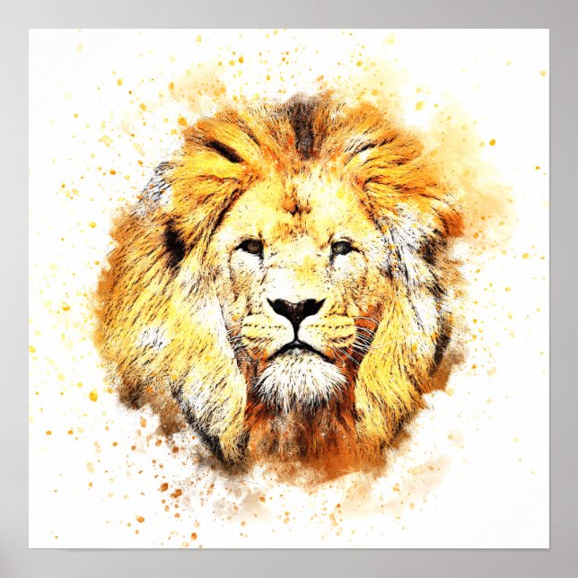Poster Portrait peint de lion (Devant)