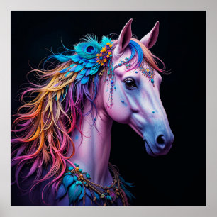 Poster Portrait stylisé d'un cheval à la crinière fluide