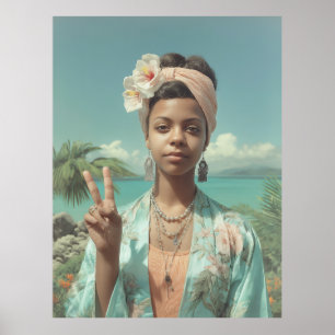 Poster Portrait Tropical avec Geste de Signe de Paix