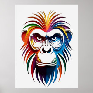 Poster Portrait vibrant de gorille en couches