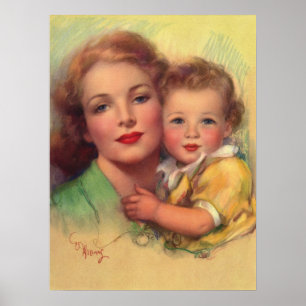 Poster Portrait vintage de la mère et de l'enfant