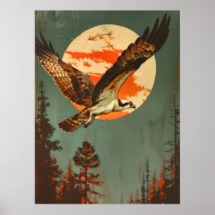 Poster Portrait vintage du balbuzard pêcheur