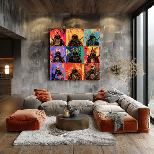 Poster Portraits de guerriers samouraïs dans l'art de gra