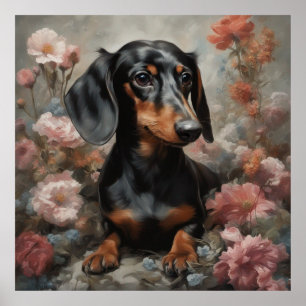 Poster Portraits de races de chiens de fleurs 10