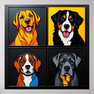 Poster Portraits Pop Art Colorés de Chiens Adorables