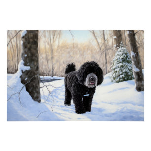 Poster Portugais Water Dog Laisser neiger Noël