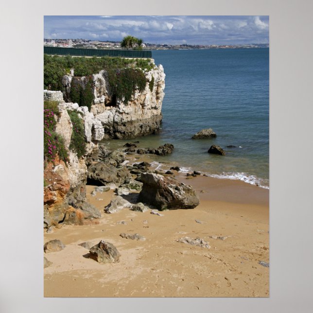 Poster Portugal, Cascais. Praia da Rainha, plage de (Devant)
