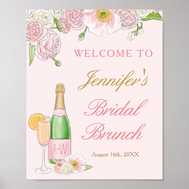Poster Pos de bienvenue pour brunch nuptial fleuri et pét (Devant)