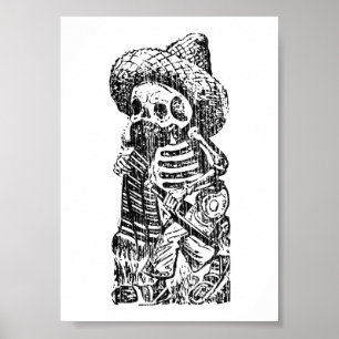 Poster Posada Calavera avec Moustache et Tequila