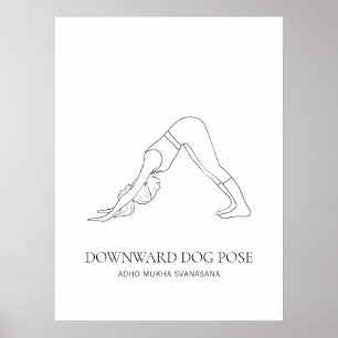 Poster Pose de chien bas Yoga minimaliste ligne noire art