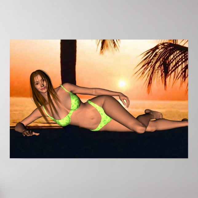 Poster Pose maillot de bain coucher de soleil (Devant)