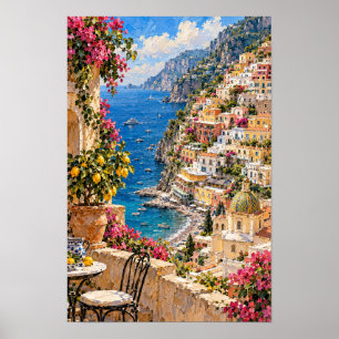 Poster Positano Côte d'Amalfi Méditerranée Mur Bord de Me