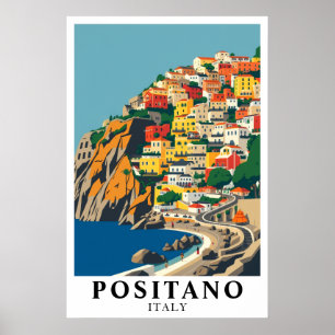 Poster Positano Italie Méditerranée Voyage Artistique Vin