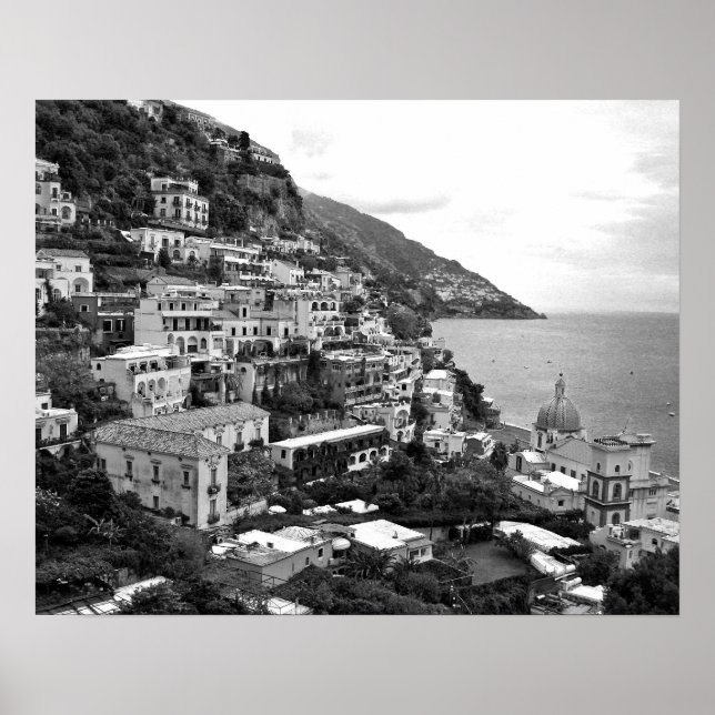 Poster Positano, Italie - Photographie Imprimer - B&W (Devant)