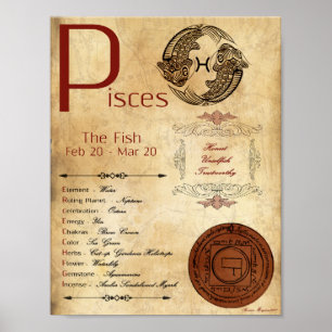 POSTER POSTE DE SIGNALISATION ZODIAC PISCES
