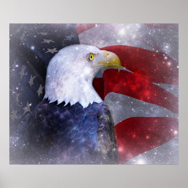 Poster Poster/American Bald Eagle et drapeau (Devant)