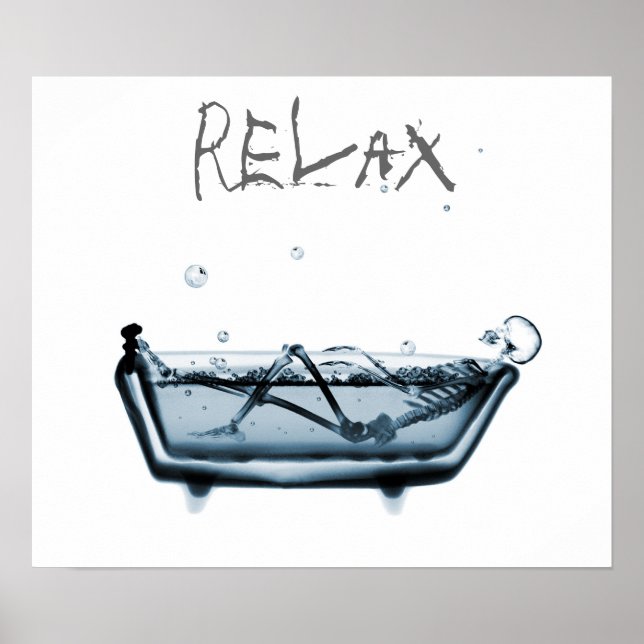 Poster Poster- Blue Relax X-Ray Skeleton Temps de bain (Devant)
