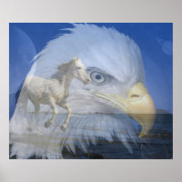 Poster/Cheval et Aigle à tête blanche dans l'espac