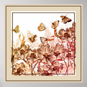 Poster Poster-Floral & Papillons