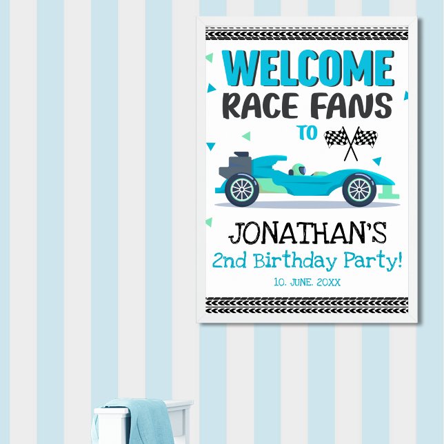Poster Póster  Fun 2nd Birthday Race Car Driver (Créateur téléchargé)
