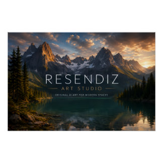 Poster Póster Horizontal de Paisaje Montañoso al Atardece