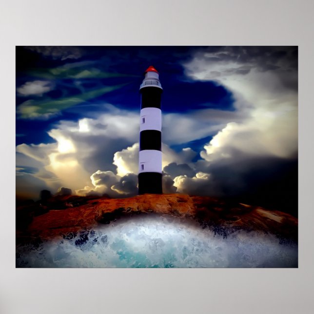 Poster Poster/Phare avec Vagues (Devant)