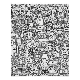 Poster "Poster Whimsical Black and White Doodart