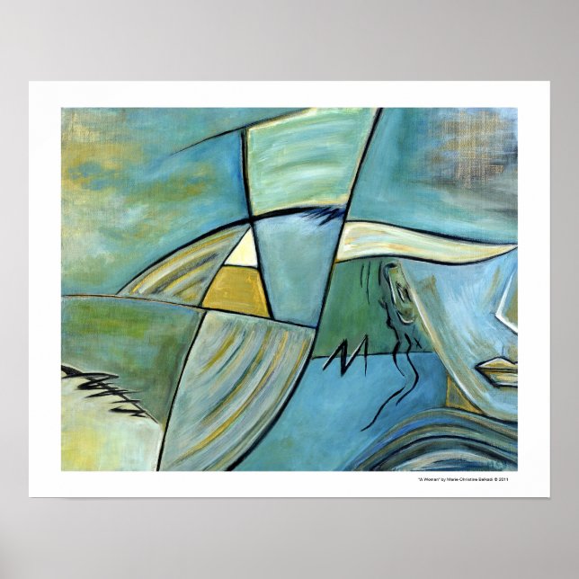 Poster Postres Portrait Femmes Figure Bleu Art Abstrait (Devant)