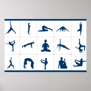 Poster Postures de yoga Arbre de Vie, Lotus et plus Graph