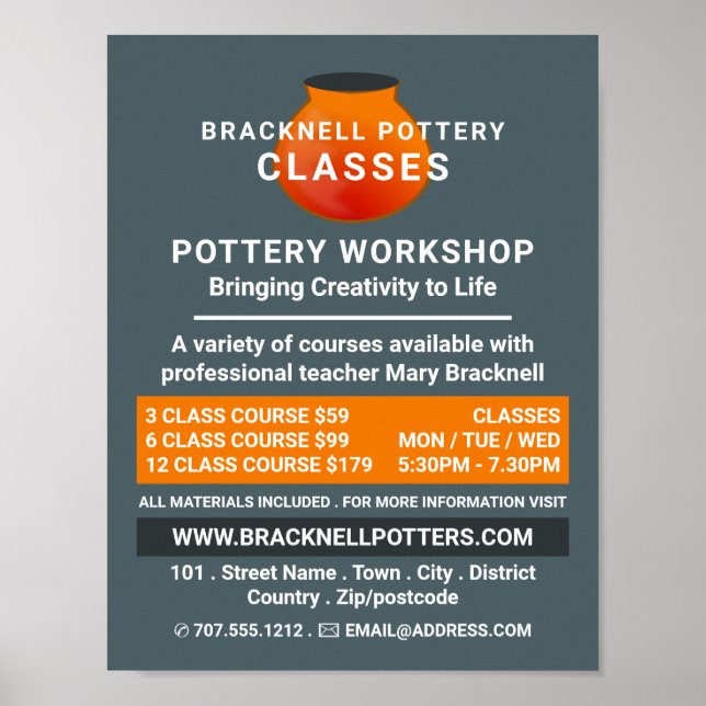 Poster Pot Conception, Cours De Poterie, Potters (Devant)