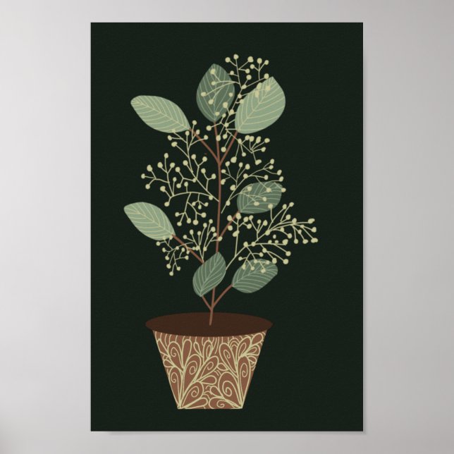 Poster Pot vert plante eucalyptus feuilles graines terrac (Devant)