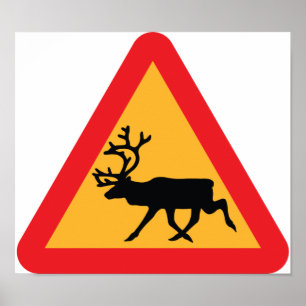 Poster Poteau de signalisation suédois de renne de