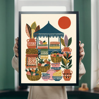 Poster Poterie en toile d'art folklorique Bohème Méditerr