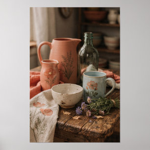 Poster Poteries peintes et fleurs de prairie
