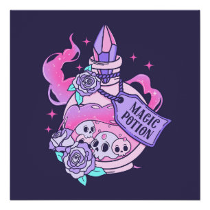 Poster Potion magique Cute Rose Halloween Potion bouteill