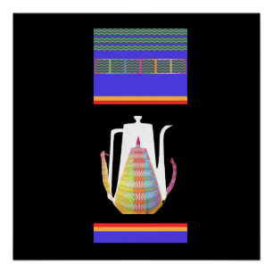 Poster Pots de café rayures Pagaie en verre noir