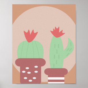 Poster Pots en argile pointillée Plante Cactus et formes 
