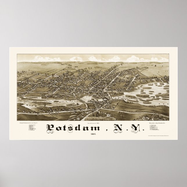 Poster Potsdam, NY Carte panoramique - 1885 (Devant)