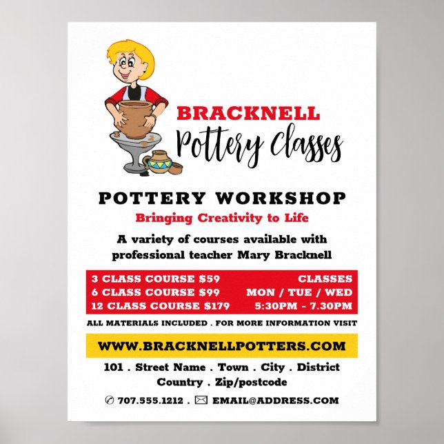 Poster Potter de dessin, Classes de poterie, Potters Adv (Devant)