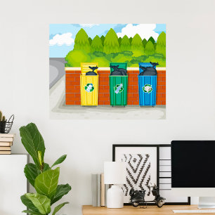 Poster Poubelles de tri des déchets codés par couleur