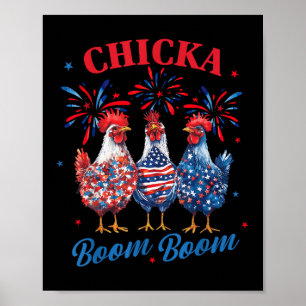 Poster Poula Boom Boom Drôle de poulet patriotique 4 juil