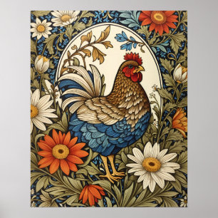 Poster Poulailler Vintage et Fleurs de Marguerite