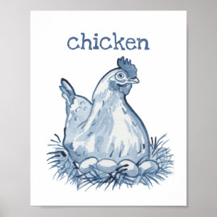 Poster Poule bleue mignonne aquarelle animal nature