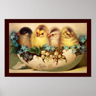 POSTER POULES AVEC FLEURS DANS UN OEUF DE PÂQUES