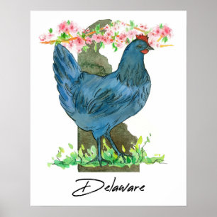 Poster Poulet Blue Hen forme de l'État du Delaware