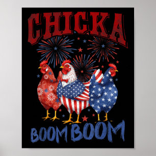 Poster Poulet Boom Boom Drôle de Chicka Patriotique 4 Jui