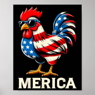 Poster Poulet d'Amérique Drapeau Américain Joyeux 4 Juill