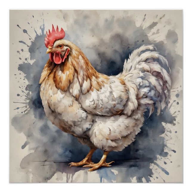Poster Poulet d'aquarelle no 1 (Devant)