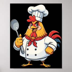 Poster Poulet de dessin animé cuisinier coq chef cuisine