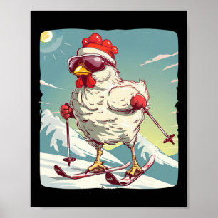 Poster Poulet d'hiver drôle avec chaussure de ski de fond